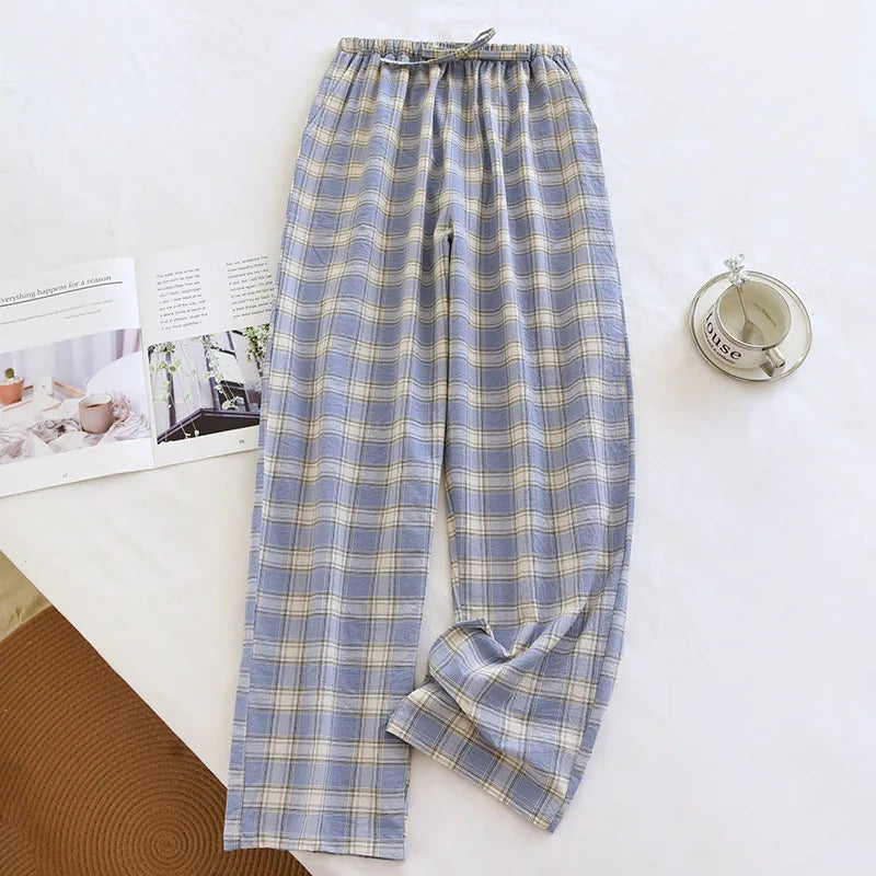 Spring and Autumn Men's Sleeper Pants 100% Cotton Checkered Pants Elastic Waist Home Pants Sleepwear