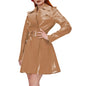 Women's Shiny PVC Leather Belted Trench Coat, Turn-down Collar Coats, Large Size, Latex Look Jackets