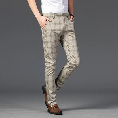 High Quality Plaid Pants Men Classic Business Casual Full Length