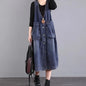 Women's Mid Length Loose Fit  Denim Vest with Hood Large Pockets