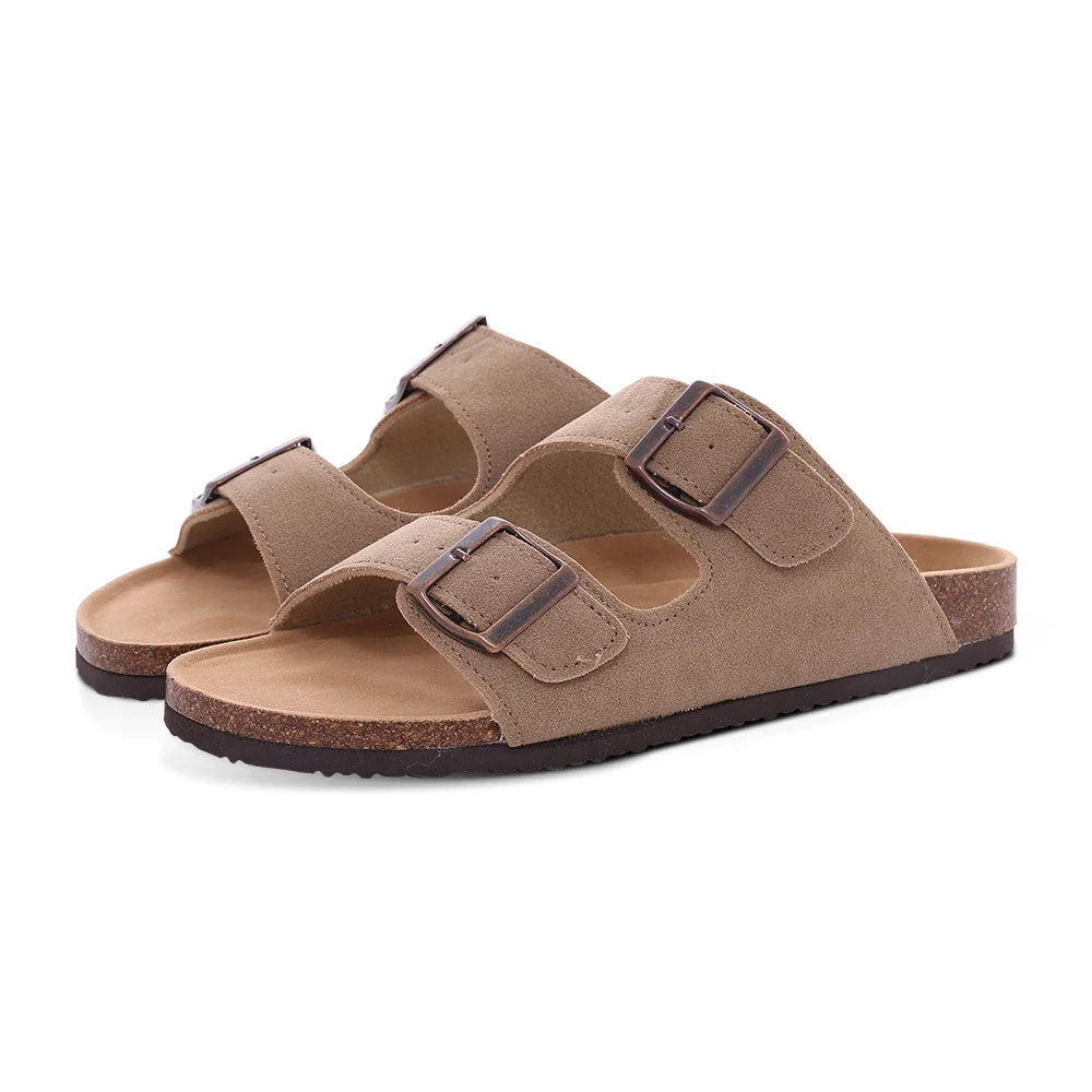 Women's Suede Mules Slippers Men Clogs Cork Insole Sandals With Arch Support