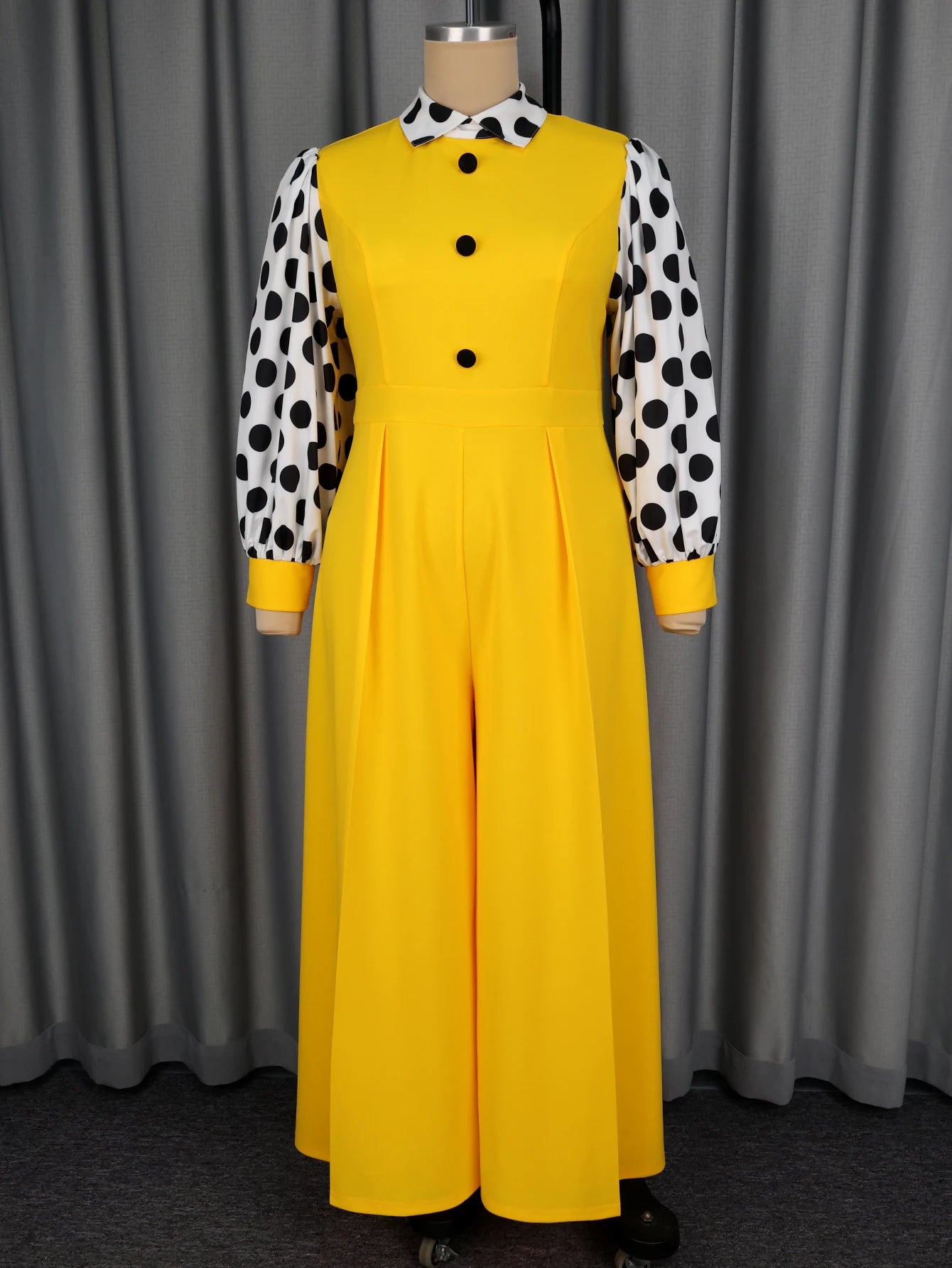 Stylish Polka Dot Long Sleeve Jumpsuit 
 Wide Leg Plus Size Rompers  Elegant Spring Summer Office Party Outfits