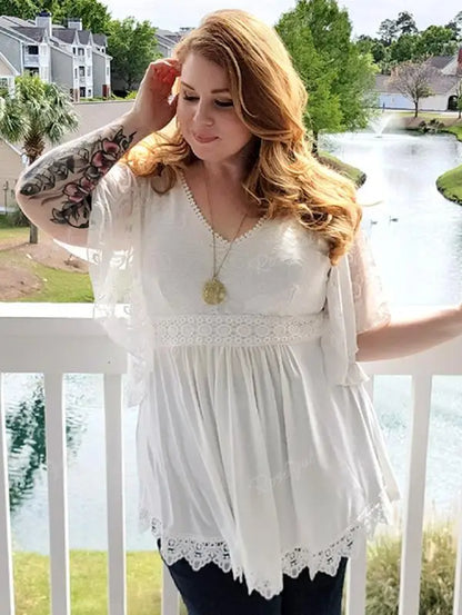 Women's Plus Size Flower Lace T-Shirt Curve Top