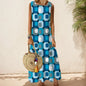Elegant Printed O-Neck Sleeveless Women Dress  Loose Casual Beach Long Dresses Ladies Boho Maxi Dress
