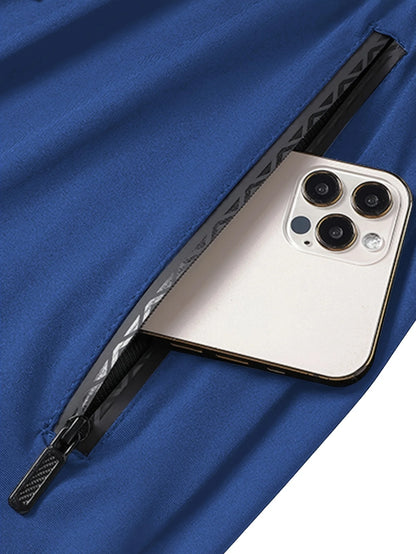 Men's Waist Drawstring Quick-drying High Elasticity Solid Color Sports  Long Pants With Zipper Pockets