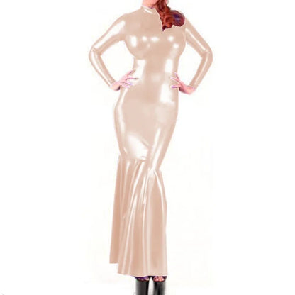 Shiny Metallic Party Evening Gown Dress High Neck Long Sleeve Mermaid Dress