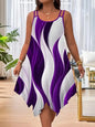 Plus Size Women Casual Striped Print Asymmetric Hem Sleeveless Dress Summer Elegant