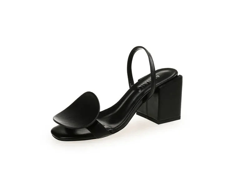 Women Roman Square Round Heel Open Toe Sandals Blue Black White Sandals