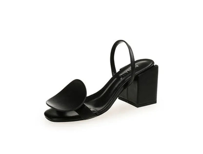 Women Roman Square Round Heel Open Toe Sandals Blue Black White Sandals