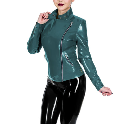 Glossy Leather Motorcycle Jacket for Women Long Sleeve Gothic Punk Style Coat