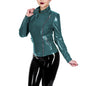 Glossy Leather Motorcycle Jacket for Women Long Sleeve Gothic Punk Style Coat