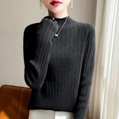 Autumn And Winter  Draw Strip Half Turtleneck Sweater Long Sleeve