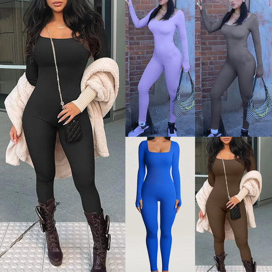 Square Neck  Women One Piece  Solid Color Basic Bodysuit