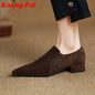 Krazing Pot Sheep Suede  Spring Shoes Thick Heels Oxford Shoes Pointed Toe