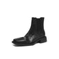 Women Genuine Leather Boots Square Toe Chunky Heel  Slip-on Modern Boots
