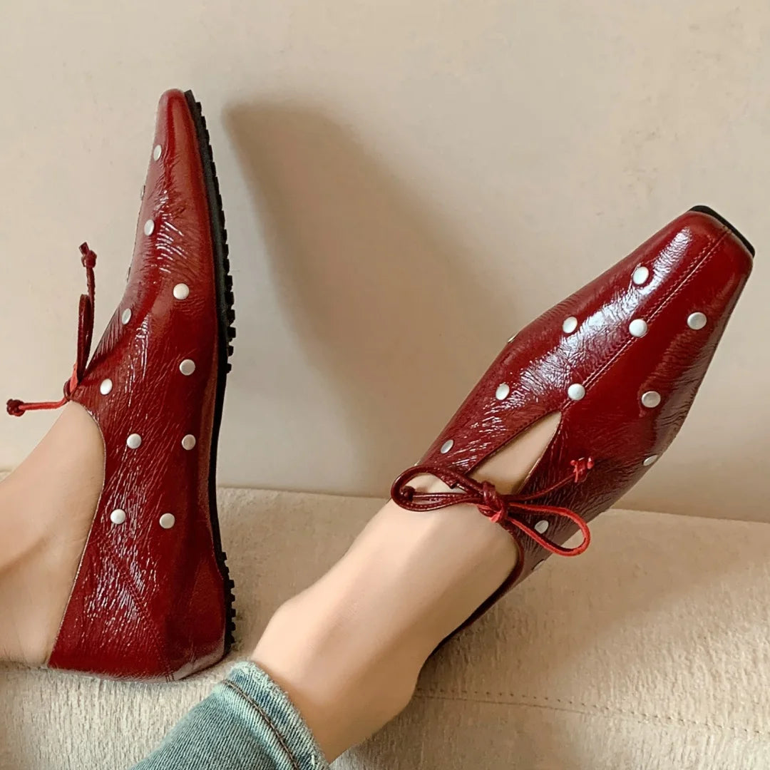 Women's cow leather lace-up slip-on ballerinas