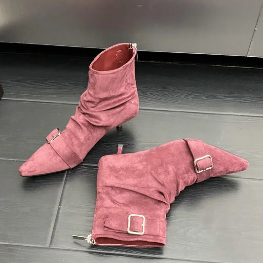 Belt Buckle Ankle Boot Women Pointed Toe
