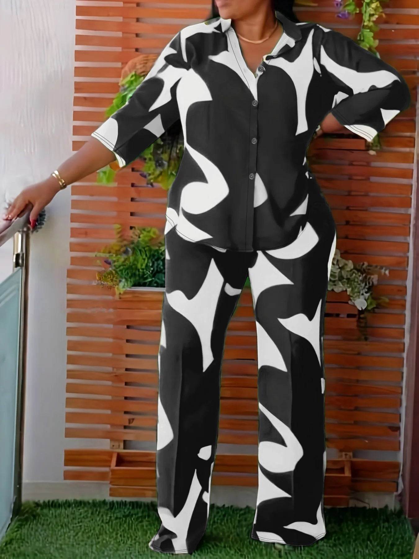 Women Plus Size Loose Half Sleeve Set Button Shirt