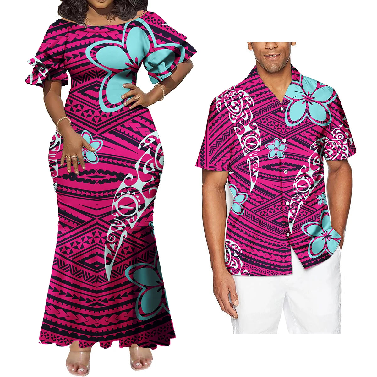 Print Plus Size Women's Dresses Formal Party Casual Dress Match Shirt Men