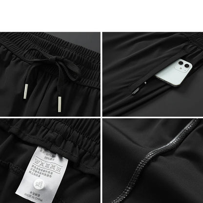 Ice Silk Men's trousers  black-and-gray thin style outdoor stretch breathable straight leg loos