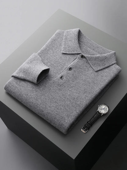 Men's  Casual Loose POLO Knitted Bottom Shirt Jacket Shirt