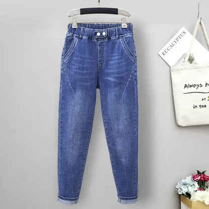 Plus Size jeans for Women Mom Jeans Woman Elastic High Waist Blue Baggy Jeans