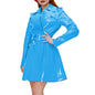 Women's Shiny PVC Leather Belted Trench Coat, Turn-down Collar Coats, Large Size, Latex Look Jackets