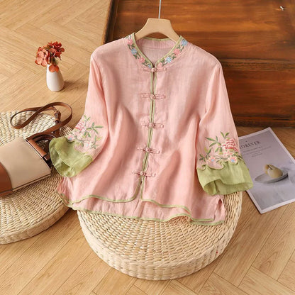 Casual Loose Blouse Shirt Women  Vintage Embroidery Woman Shirt