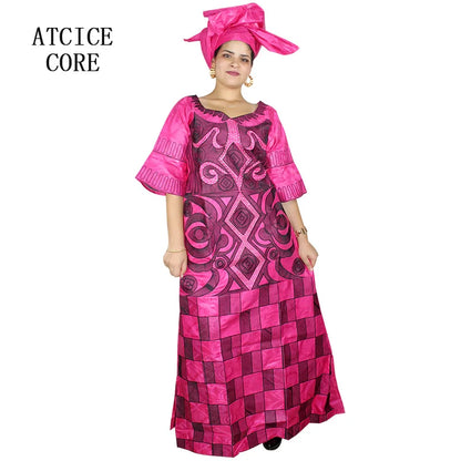 African Dresses For Women 3/4 Sleeve Plus Size Dress With Scarf
