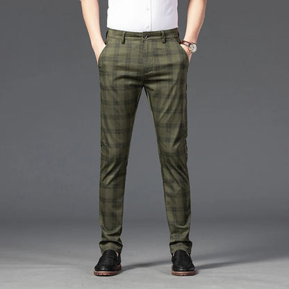 High Quality Plaid Pants Men Classic Business Casual Full Length