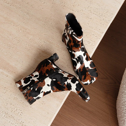 Genuine Leather Square Toe Ankle Boots