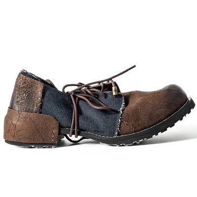 Genuine Leather Cow Shoes Men Vintage Lace-Up Casual Canvas Shoes