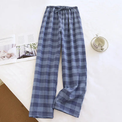 Spring and Autumn Men's Sleeper Pants 100% Cotton Checkered Pants Elastic Waist Home Pants Sleepwear