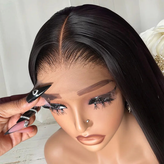 30 40 Inches 13x6 HD Transparent Lace Frontal Wigs Bone Straight  Pre Plucked Human Hair Wigs For Women