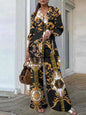 Casual Loose Vintage Printing 2pcs Pantsuits Side Slit Long Shirt