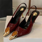 Elegant Street Style Design Metal Square Head Diamonds Woman Pumps