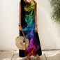 Elegant Printed O-Neck Sleeveless Women Dress  Loose Casual Beach Long Dresses Ladies Boho Maxi Dress