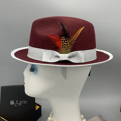 Zipper shallow  fedora hat  woolen hat ladies European punk chain novelty