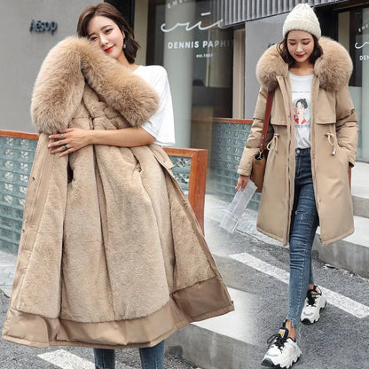 Winter Jacket  New Women Parka Long Coat Wool Liner Hooded Jacket Fur Collar Plus Size