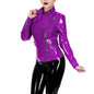 Glossy Leather Motorcycle Jacket for Women Long Sleeve Gothic Punk Style Coat