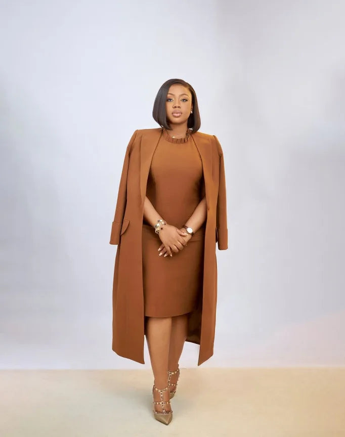 Women's Set Full Sleeve Long Blazer Coat+ Long Dress Suit