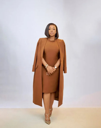 Women's Set Full Sleeve Long Blazer Coat+ Long Dress Suit