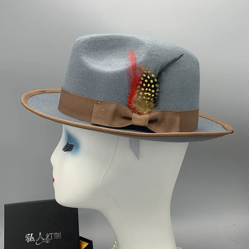 Zipper shallow  fedora hat  woolen hat ladies European punk chain novelty