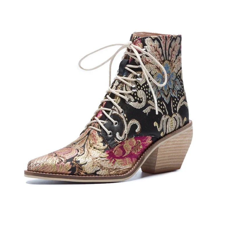 Women ankle boots women shoes winter woman embroidered  Flower fashion all match