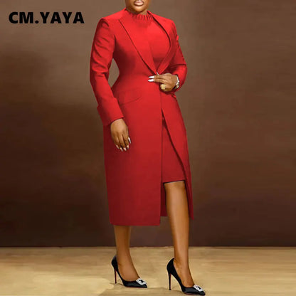 Women's Set Full Sleeve Long Blazer Coat+ Long Dress Suit