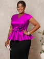 Plus Size Women Shiny Blouse  V Neck Peplum 3D Flower  Pullover Wedding Guest Curve Ladies African