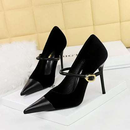 Stylish Party Pumps Embellishments T-strap Buckle Shoes