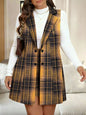 Women's Double Breasted Plus Size Plaid Vest & Skirt Set