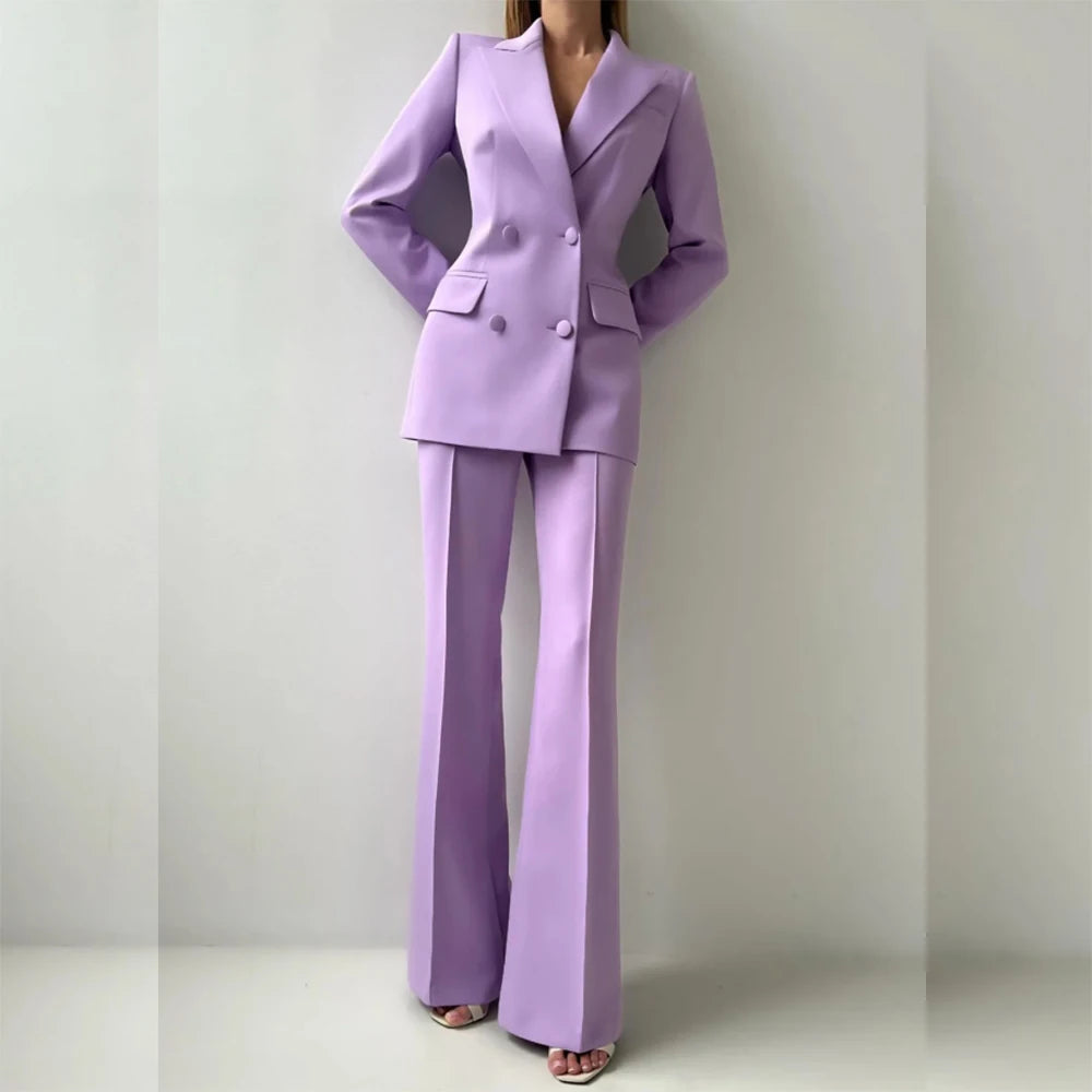Women Pants Sets With Jacket 2 Piece Double Breasted Blazer