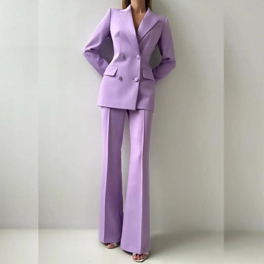 Women Pants Sets With Jacket 2 Piece Double Breasted Blazer